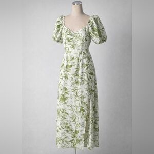 Blu Pepper Botanical Print Midi Dress Puff Sleeve Square Neck Cottagecore Size M